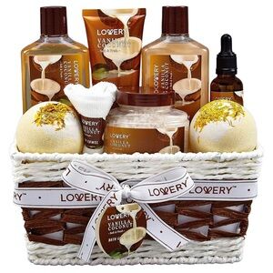 Lowery Bath and Body Gift Basket 9 Piece Gift Basket Vanilla Coconut Home Spa: